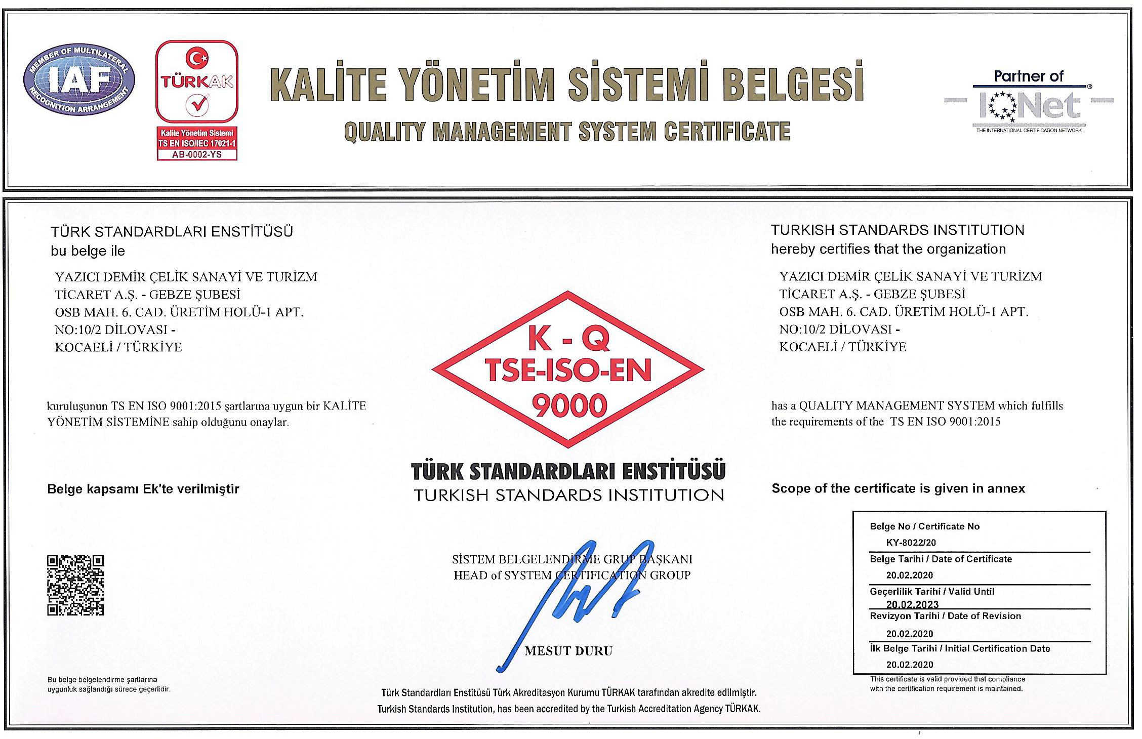 TS EN ISO 9001: 2015