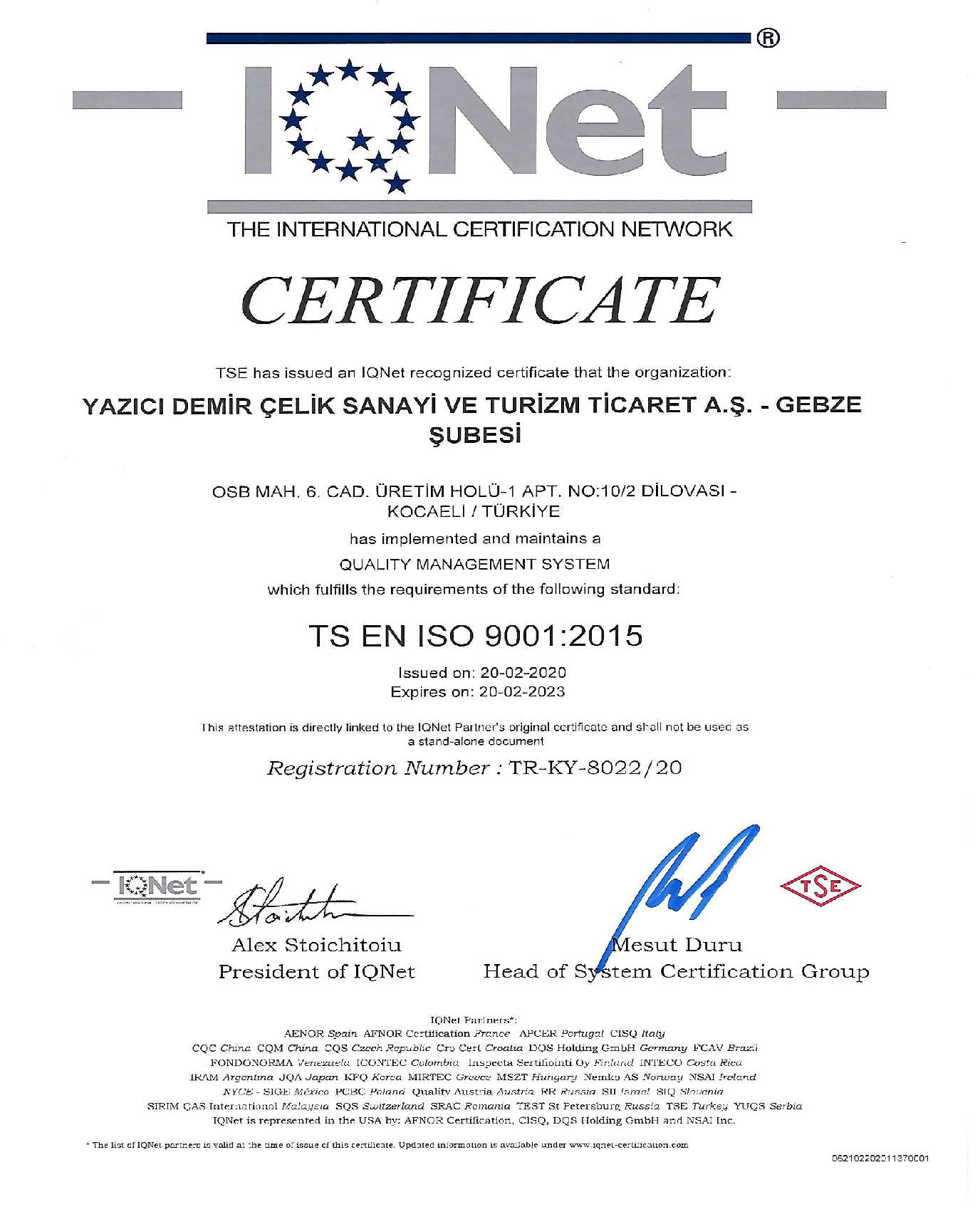 TS EN ISO 9001: 2015 IQNET